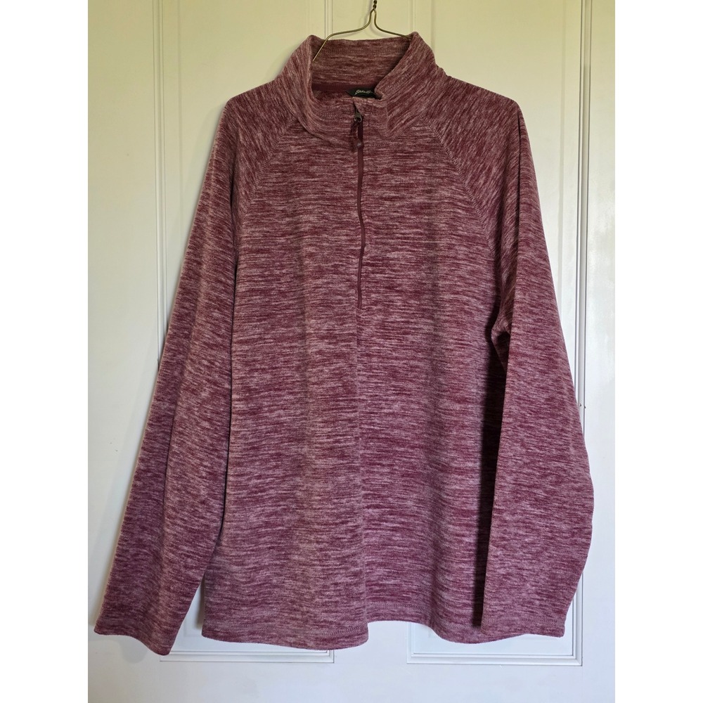 Eddie Bauer Womens XL Quarter Zip Fleece Pullover Heathered Burgundy EBW31LK101